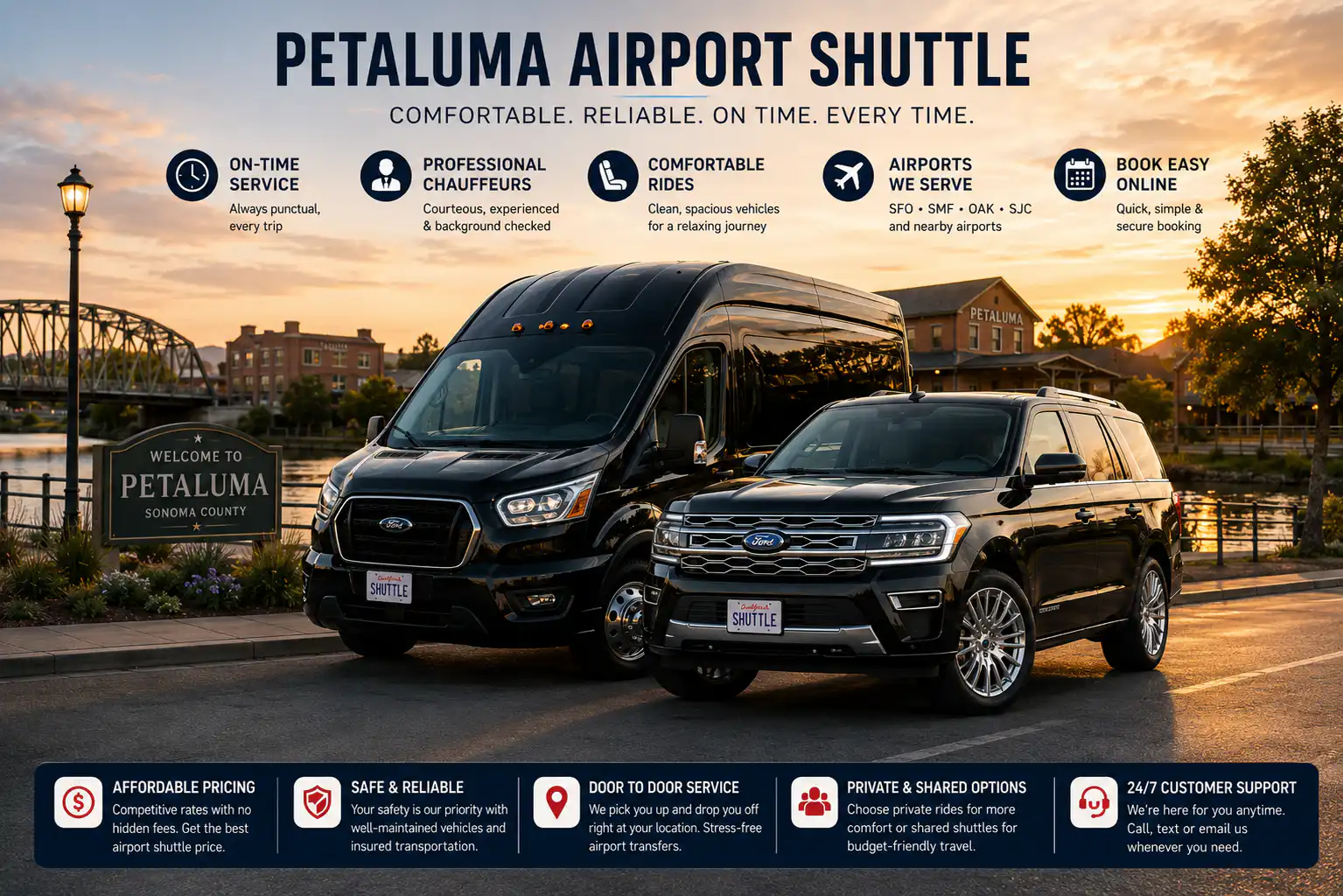 Trusted Petaluma Airport Shuttle and SUV Services