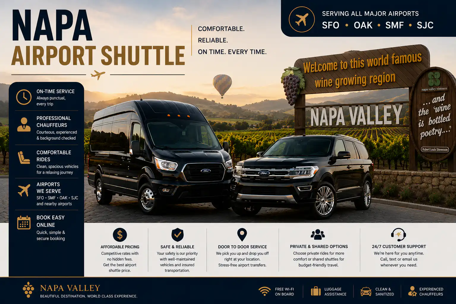 Trusted Petaluma Airport Shuttle and SUV Services