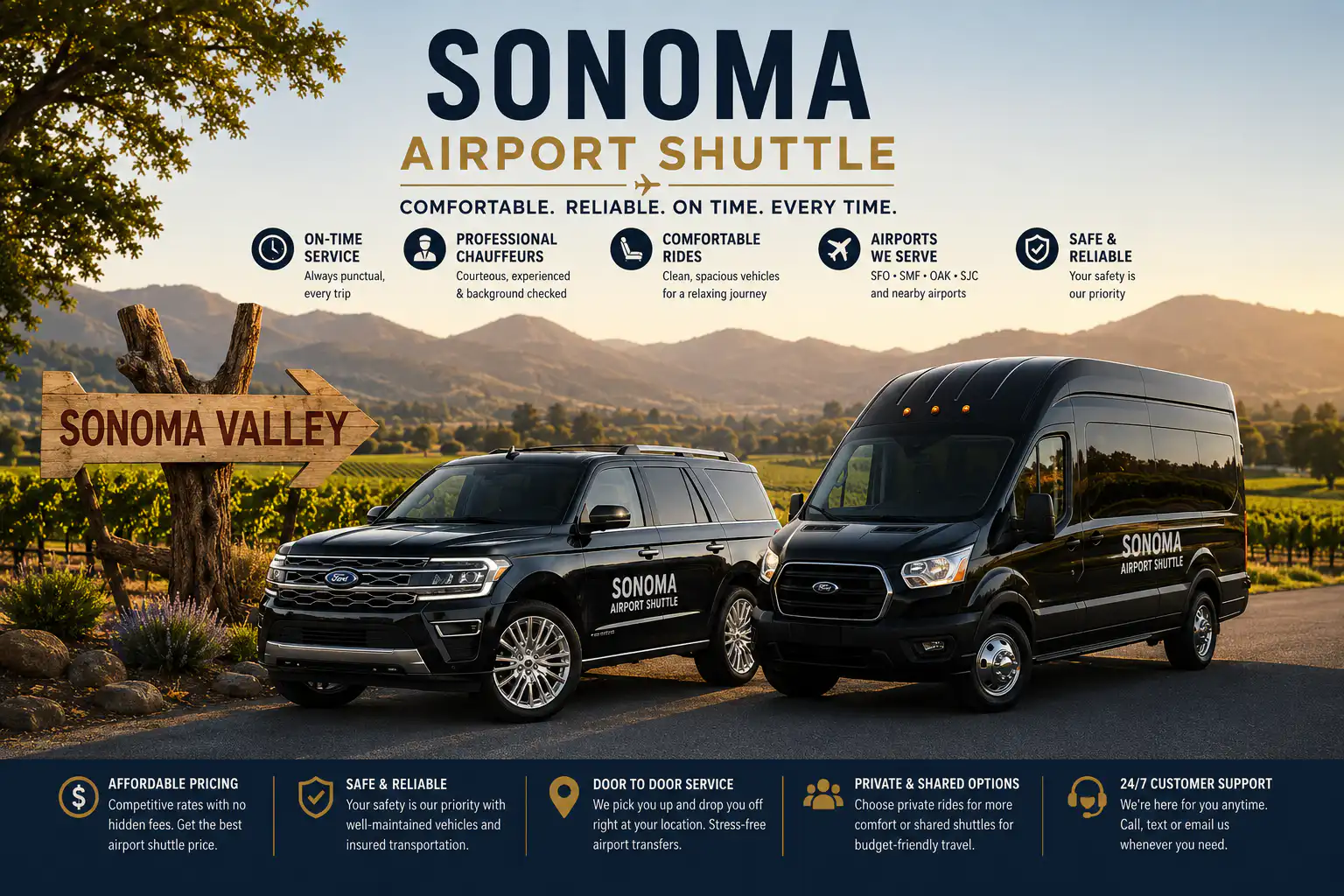 Trusted Petaluma Airport Shuttle and SUV Services